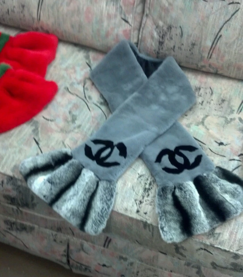 SILVER & BLACK & CHINCHILLA DESIGNER SHEARED MINK FRENCH COCO 56" SCARF COAT NEW