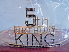 NEW Birthday Boy FIVE "5th Birthday King" Gold Tone Crown Black Gems Party Prop 