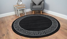 Greek Circle Round Grey Black Rug Large Small Living Room Fireplace Mat Cheap