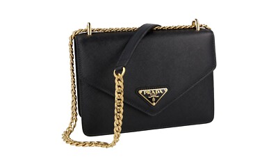 PRADA SAFFIANO ENVELOPE SCHULTER TASCHE HANDTASCHE 1BD200 SCHWARZ NEU