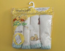 Little Suzy's Zoo Baby Washcloths 4-pack white with green/white check trim 0320