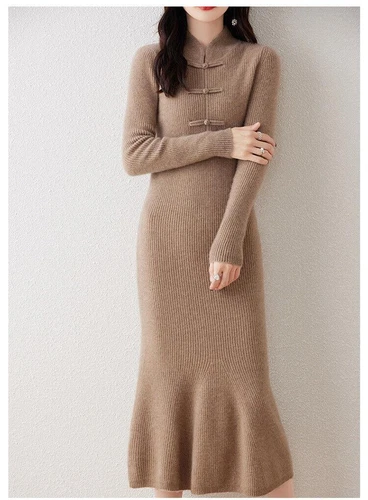 Pullover Half-turtleneck Wool Knitted Dress Women's Mid Length Cashmere Sweater - Bild 10 von 20