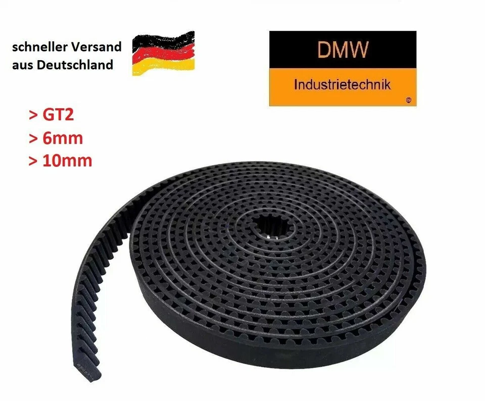DMW INDUSTRIETECHNIK GT2 Zahnriemen 6mm oder 10mm breit für 3D Drucker RepRap CNC Riemen Meterware