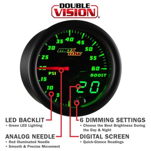 MaxTow Double Vision 52mm 60psi Diesel Turbo Boost Gauge w Electronic Sensor - Picture 3 of 6