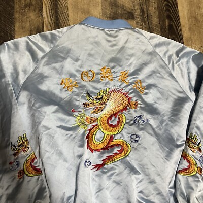 Vintage Korea Souvenir Blue Satin Jacket L | eBay