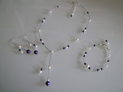 Collier mariée violet comète fleur et perles