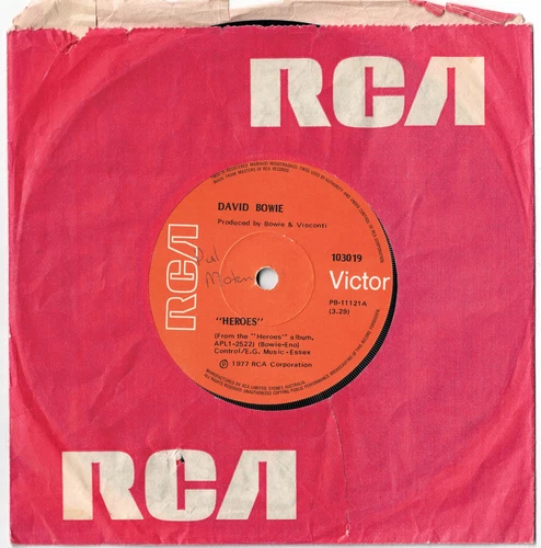 DAVID BOWIE - HEROES / V-2 SCHNEIDER Very rare 1977 Aussie Classic Rock Single!