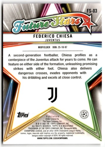 2021 Topps UEFA Champions League Future Stars Federico Chiesa #FS-03 Juventus - Picture 2 of 2