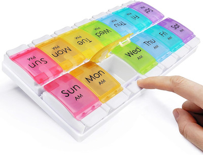 Large Pill Organizer 2 Times a Day, AM PM Pill Box 7 Day, 14 Dividers 2 Week Med