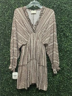 NWT DRESS UP BOUTIQUE LONG SLEEVE RUFFLE VNECK TIERED BABY DOLL DRESS/ L/ MAUVE