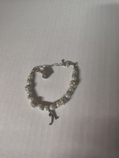 HEART CHARM PEARL  SILVER BRACELET A LETTER FLOWER GIRL GIFT