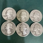 90% Silver Lot of 6 (1940's) Washington Quarters for Silver Content, US Coins