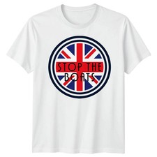 Stop The Boats UK Politics British Flag Mens T-Shirt Womens Tee Graphic Tee
