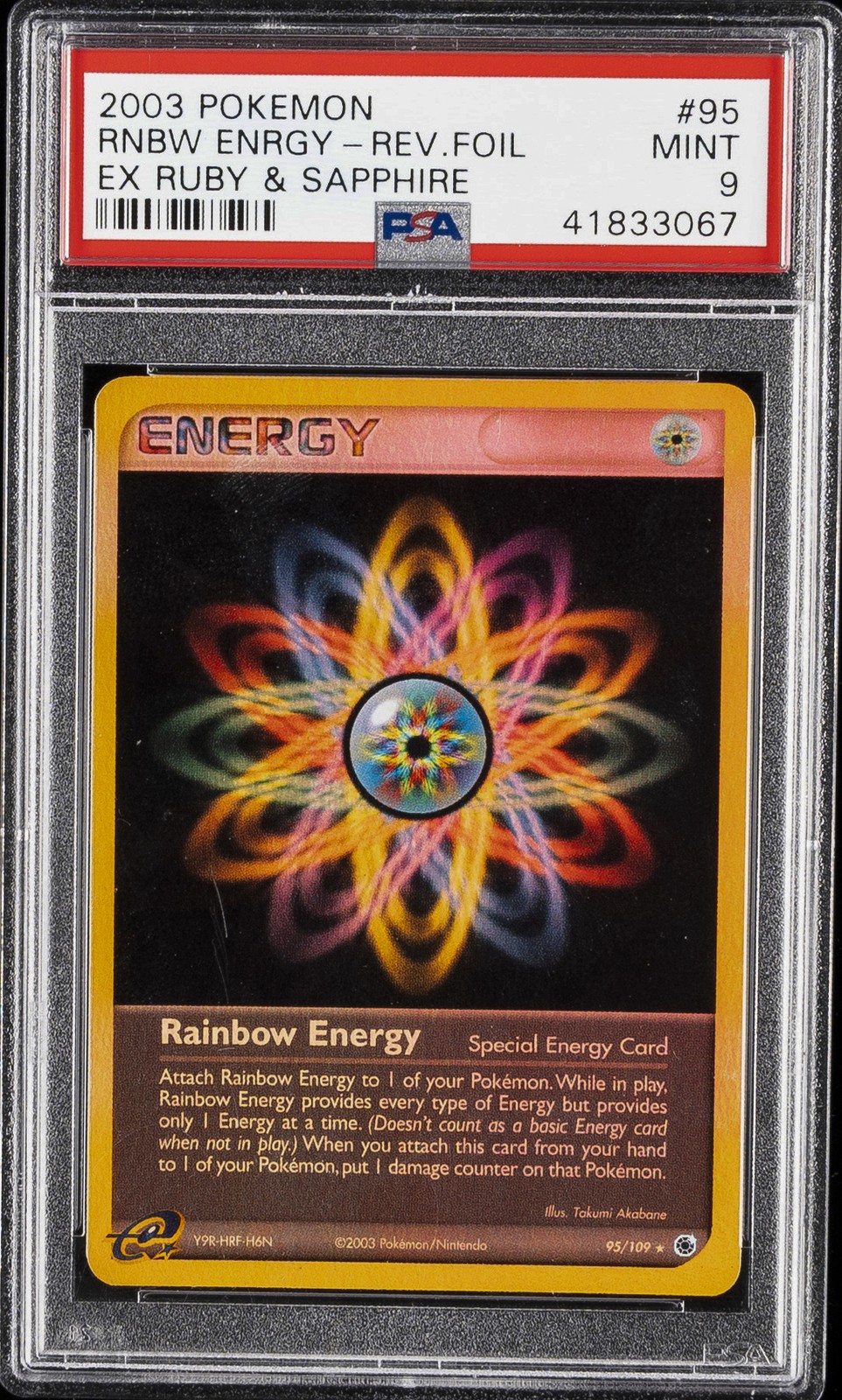 2003 POKEMON EX RUBY & SAPPHIRE #95 RAINBOW ENERGY-REVERSE FOIL PSA 9