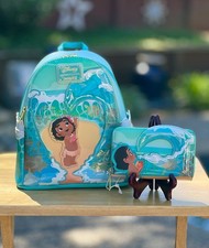 Conjunto de mini mochila y billetera Loungefly Disney Young Moana Ocean Waves nuevo con etiquetas