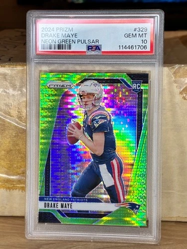 2024 Panini Prizm - Rookies Drake Maye #329 Neon Green Pulsar Prizm (RC)