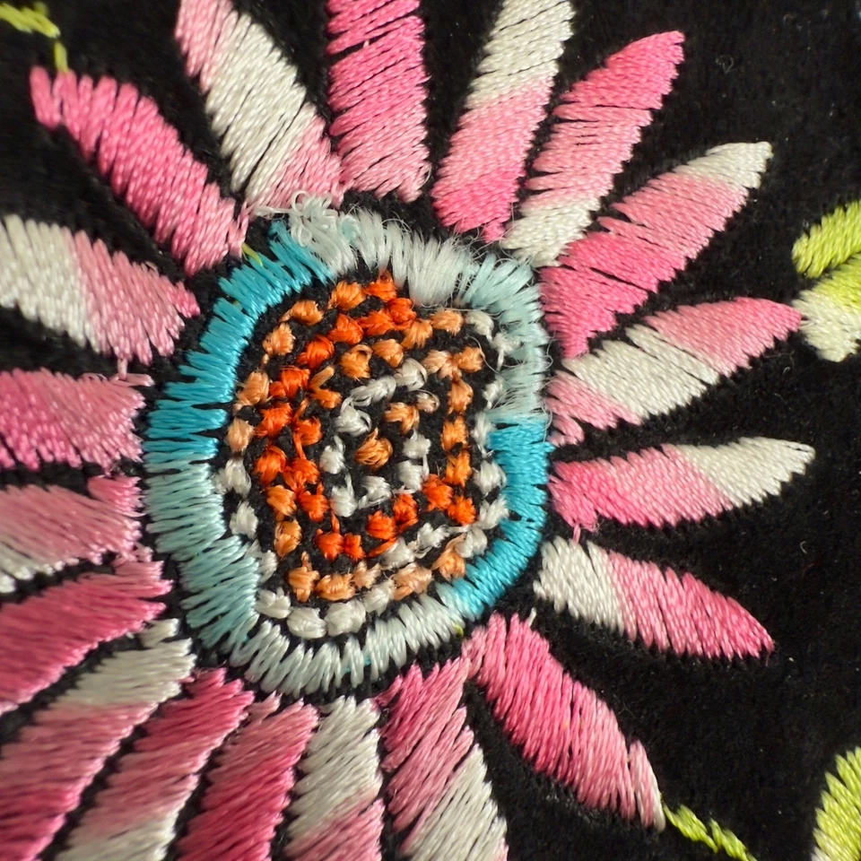 Rare black suede jacket embroidered floral bird medium boho art to wear artisan - Image 3 of 4