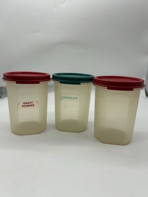 Vintage Tupperware runder Vorratsbehälter 3 x 440 ml rot / grün Deckel
