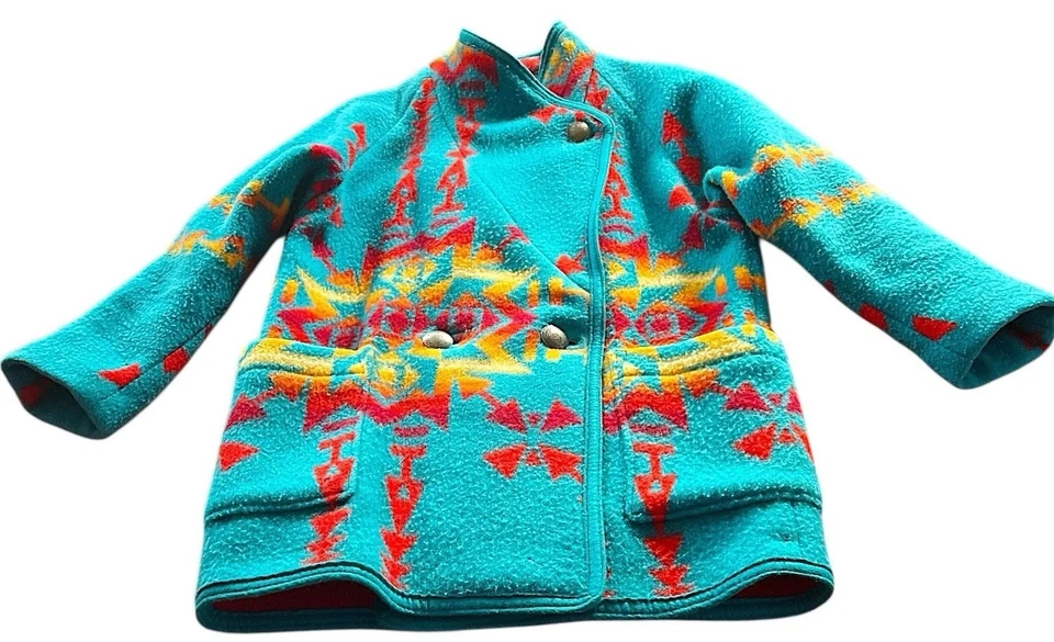 Винтажный Southwest Aztec печати флис одеяло стиль пальто длинная куртка M/L CARMEN - Изображение 4 из 4