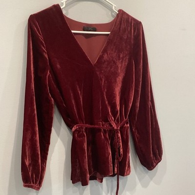 J.Crew Womens Velvet Wrap Top Size 2 Burgundy Red Whimsygoth Romantic Witch