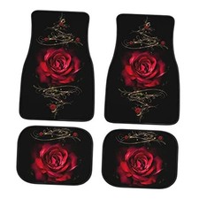 Rose Car Floor Mats Set of 4,Red Rose Floral Print Flower One Size 1 Red Rose