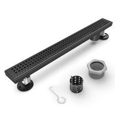 Shower Drain Offset Outlet for Bathroom: 18-Inch Black Linear Shower Drain wi...