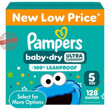 Pampers Baby Dry Diapers Size 5, Absorbent Hypoallergenic, 128 Count