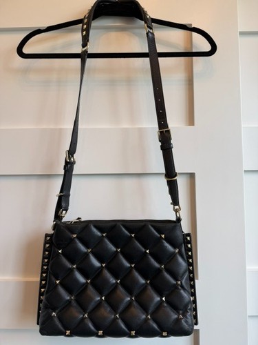 Authentic Valentino Black Leather Gold Rockstud Candystud Crossbody Bag Clutch