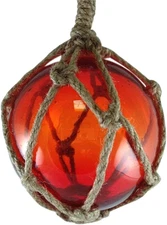 Red Japanese Glass Fishing Floats Fish Net Buoys Tiki Decor