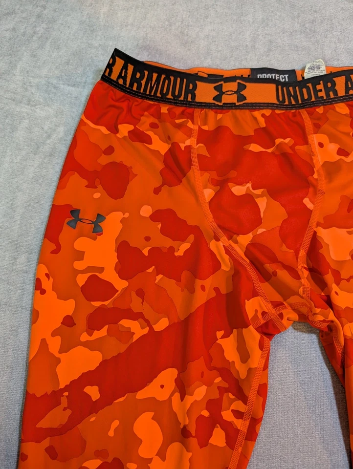 Under Armour Heatgear Compression Leggings Men XL Camo Orange Hunting Base Layer - Image 2 of 4