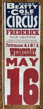 "Póster original de circo Clyde Beatty-Cole Bros Frederick Fair Grounds 40"" x 14"""