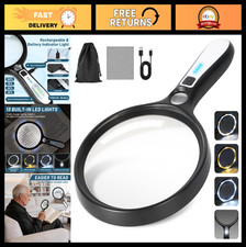 Large Lighted Magnifying Glass 10X 30X - 5" Handheld Magnifier with 13 LED Light