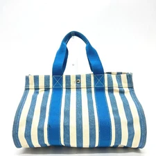 HERMES stripe Cannes MM Cannes MM Canvas Tote Bag Hand Bag Canvas blue/White