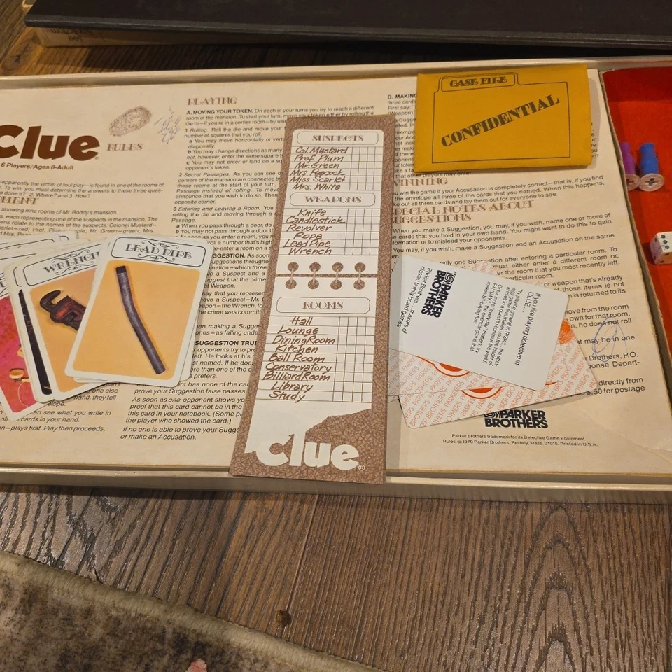 Vintage Clue Parker Brothers 1972 Classic Detective Board Game Complete - Image 4 of 4