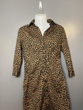 Express Shirt Dress Womens 8 Brown Leopard Print 3/4 Sleeve Button Knee Length