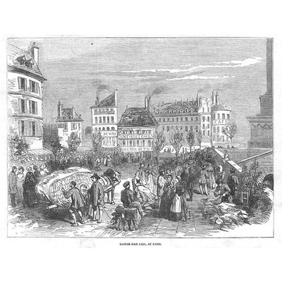 FRANKREICH Die Osterschinkenmesse in Paris - antiker Druck 1853