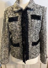DStudio Wool Blend Tweed Blazer Sz 12 Vintage Cottage Core Ruffles Lined