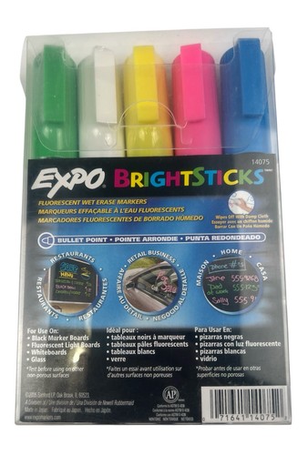 3 New EXPO Bright Sticks Fluorescent Wet Eraser Markers & 2 Partially Used