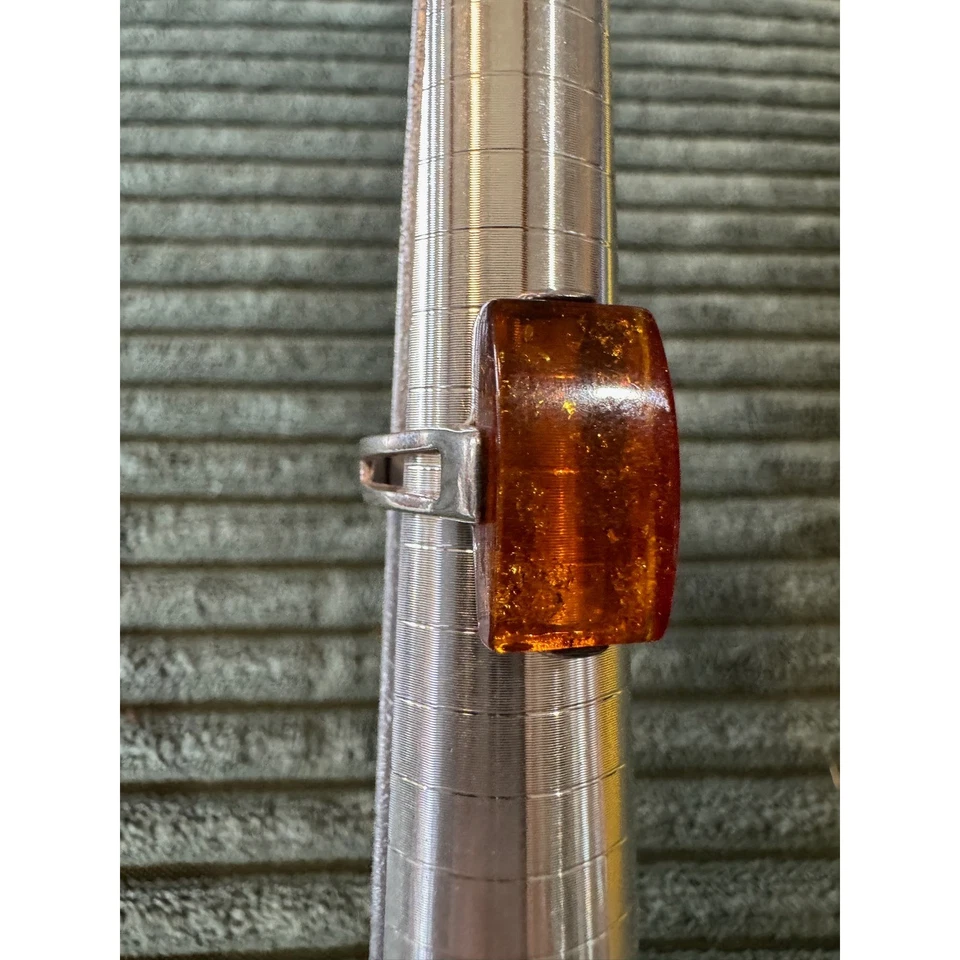 Anillo de plata de ley 925 ámbar llamativo rectángulo joyería vintage para mujer Foto 3 de 4