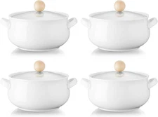 ALELION Small French Onion Soup Bowls, 16 OZ Crocks with Double White 