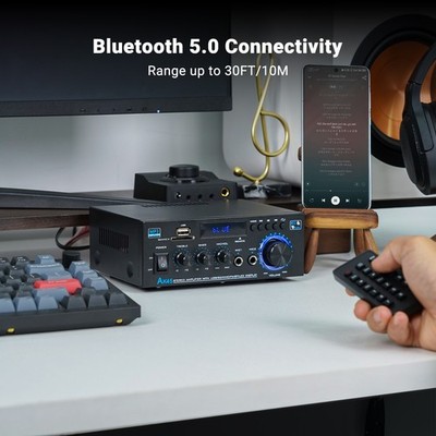 Stereo Amplifier AK45: Home Audio Bluetooth 5.0 Max 300Wx2 Power Stereo Receiver