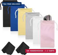 Hoiny 6 Pcs Microfiber Glasses Sunglasses Pouch with 2 Cleaning Cloths, Soft Dra