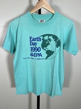 Oneita Vintage 1990 Teal Green Earth Day EPA Environmental Crew Neck T Shirt M