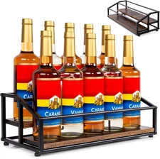 Coffee Syrup Organizer Rack, Liquor Bottle Display Shelf, 2 Tier 10 Syrup Bottle