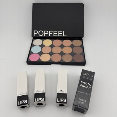 Popfeel Cosmetics Lipsticks LB01 LB03 LB05 Primer 15 Color Concealer Palette NEW