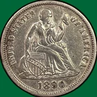 1890 Seated Liberty Dime Almost Uncirculated AU Coin #43167