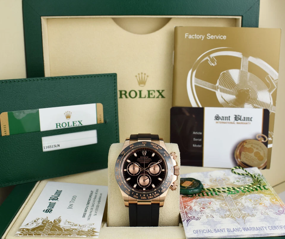 Tarjeta índice negra correa Rolex Daytona Oysterflex oro rosa 18kt 116515 Sant Blanc