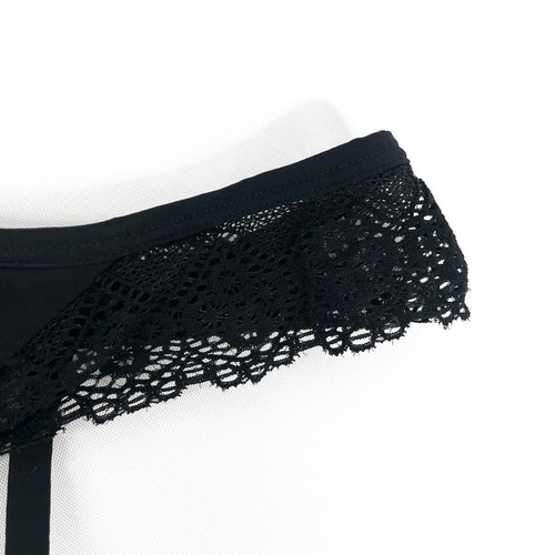 Pleasure State Suspender Size M Black Satin Floral Lace Trim Rhinestone Stretch - Picture 4 of 9