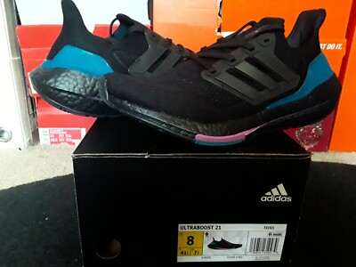 Adidas UltraBoost 21 Core Black Carbon Active Teal Running Trainer 2021 1 FZ1921