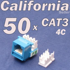 50 X Pcs CAT3 Blue Keystone Jack RJ11 6P4C Phone Telephone Modular CAT 3 4C 